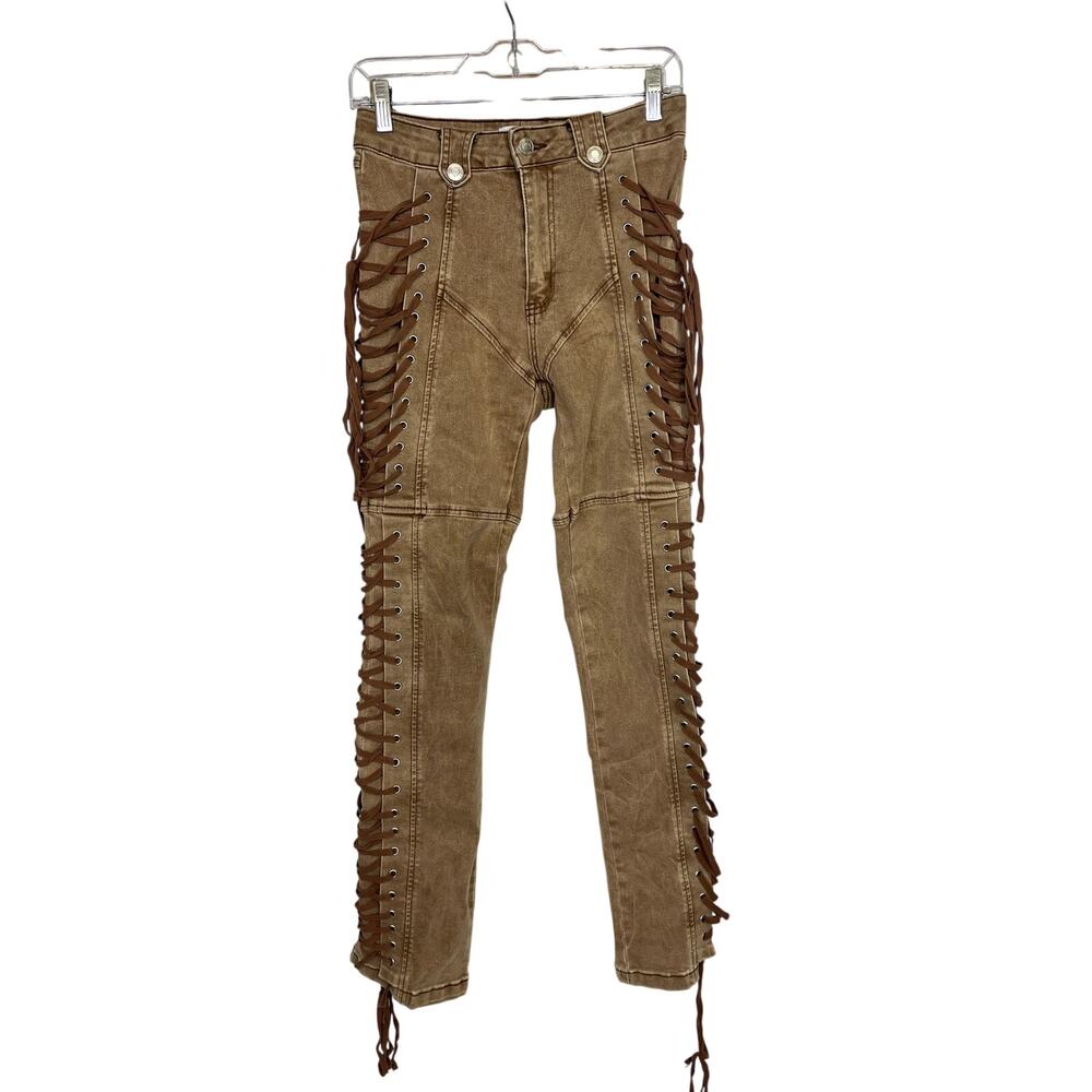Rise Lace-up jeans tan 9 - Picture 3 of 8